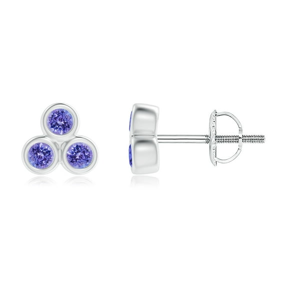 ANGARA Natural Bezel Set Tanzanite Trio Cluster Stud Earrings in 14K White Gold for Women (Size-2mm) | December Birthstone, Birthday, Anniversary, Jewelry Gift for Women | Natural Tanzanite Earrings