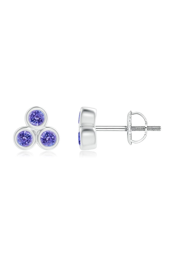 Natural Bezel Set Tanzanite Trio Cluster Stud Earrings in 14K White Gold for Women (Size-2mm) | December Birthstone, Birthday, Anniversary, Jewelry Gift for Women | Natural Tanzanite Earrings