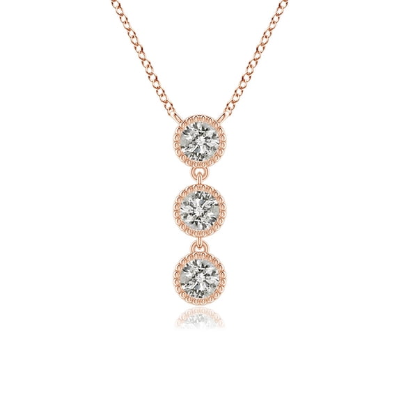 ANGARA Natural Bezel-Set Three Stone Diamond Necklace in 14K Rose Gold for Women (Size-3.6mm| Color-K| Clarity-I3) | April Birthstone, Anniversary, Jewelry Gift for Women | Natural Diamond Necklace