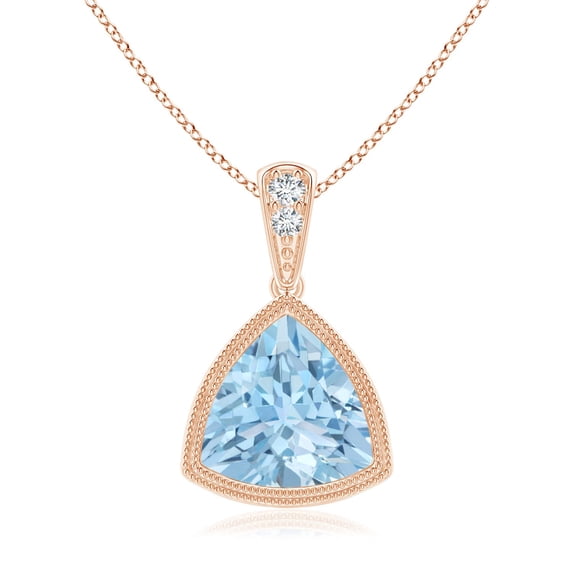 ANGARA Natural Bezel-Set Trillion 1.4 ct Aquamarine Pendant with Milgrain in 14K Rose Gold for Women (Size-8mm) | March Birthstone, Anniversary, Jewelry Gift for Women | Natural Aquamarine Necklace