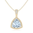 thumbnail image 1 of ANGARA Natural Bezel-Set Trillion 1.4 ct Aquamarine Pendant with Milgrain in 14K Yellow Gold for Women (Size-8mm) | March Birthstone, Anniversary, Jewelry Gift for Women | Natural Aquamarine Necklace, 1 of 8