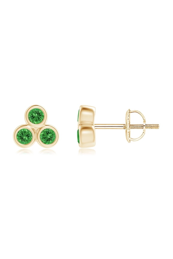 Natural Bezel Set Tsavorite Trio Cluster Stud Earrings in 14K Yellow Gold for Women | Birthday, Anniversary, Jewelry Gift for Women | Natural Tsavorite Earrings