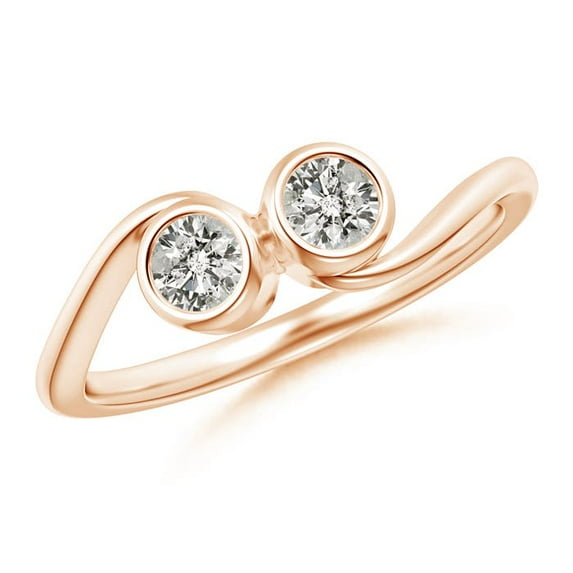 ANGARA Natural Bezel-Set Two Stone Diamond Engagement Ring in 14K Rose Gold for Women (Size-3.7mm| Color-K| Clarity-I3) | April Birthstone, Anniversary, Jewelry Gift for Women | Natural Diamond Ring