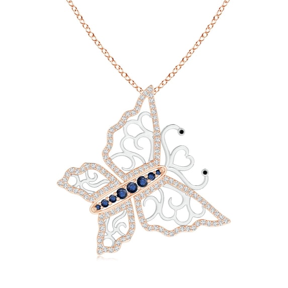 ANGARA Natural Blue Sapphire & Diamond Butterfly Pendant in 14K Rose & White Gold for Women (Size-2mm) | September Birthstone, Anniversary, Jewelry Gift for Women | Natural Blue Sapphire Necklace