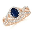 thumbnail image 1 of ANGARA Natural Blue Sapphire and Diamond Crossover Bridal Set in 14K Rose Gold for Women (Size-7x5mm) | September Birthstone, Anniversary, Jewelry Gift for Women | Natural Blue Sapphire Ring, 1 of 10