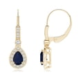 thumbnail image 1 of ANGARA Natural Blue Sapphire & Diamond Halo Drop Earrings in 14K Yellow Gold for Women (Size-6x4mm) | September Birthstone, Anniversary, Jewelry Gift for Women | Natural Blue Sapphire Earrings, 1 of 7