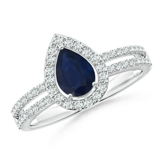 ANGARA Natural Blue Sapphire and Diamond Halo Split Shank Engagement Ring in 14K White Gold for Women (Size-7x5mm) | September Birthstone, Anniversary, Jewelry Gift for Women | Natural Sapphire Ring