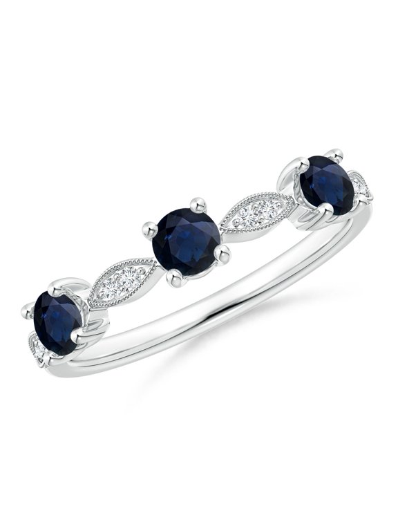 Natural Blue Sapphire & Diamond Ring in 14K White Gold for Women (Size-3.5mm) | September Birthstone, Anniversary, Jewelry Gift for Women | Natural Blue Sapphire Ring