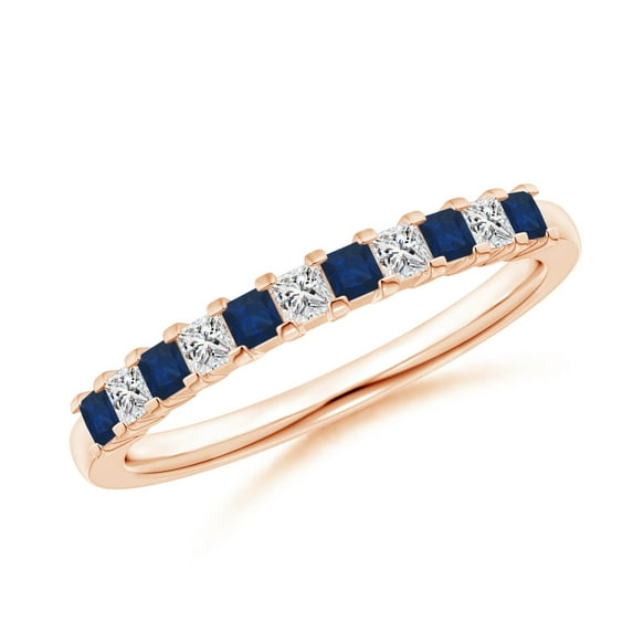 ANGARA Natural Blue Sapphire and Diamond Semi Eternity Wedding Ring in 14K Rose Gold for Women (Size-1.9mm) | September Birthstone, Anniversary, Jewelry Gift for Women | Natural Blue Sapphire Ring
