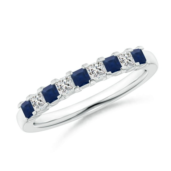 ANGARA Natural Blue Sapphire and Diamond Semi Eternity Wedding Ring in 14K White Gold for Women (Size-2.2mm) | September Birthstone, Anniversary, Jewelry Gift for Women | Natural Blue Sapphire Ring