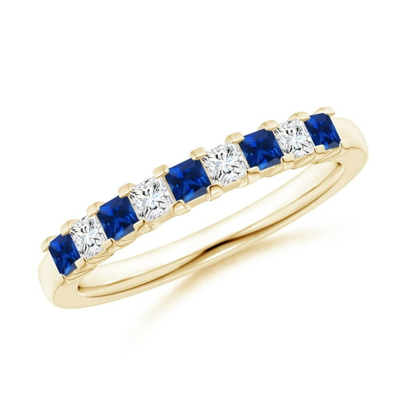 ANGARA Natural Blue Sapphire and Diamond Semi Eternity Wedding Ring in 14K Yellow Gold for Women (Size-2.2mm) | September Birthstone, Anniversary, Jewelry Gift for Women | Natural Blue Sapphire Ring