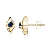 ANGARA Natural Blue Sapphire and Diamond Shell Stud Earrings in 14K Yellow Gold for Women (Size-4x3mm) | September Birthstone, Anniversary, Jewelry Gift for Women | Natural Blue Sapphire Earrings