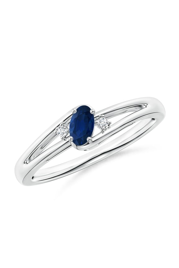 Natural Blue Sapphire and Diamond Split Shank Engagement Ring in 14K White Gold for Women (Size-5x3mm) | September Birthstone, Anniversary, Jewelry Gift for Women | Natural Blue Sapphire Ring