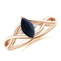 ANGARA Natural Blue Sapphire Engagement Ring with Diamonds in 14K Rose Gold for Women (Size-8x4mm) | September Birthstone, Anniversary, Jewelry Gift for Women | Natural Sapphire Ring