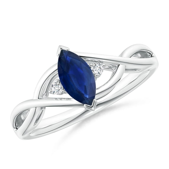 ANGARA Natural Blue Sapphire Engagement Ring with Diamonds in 14K White Gold for Women (Size-8x4mm) | September Birthstone, Anniversary, Jewelry Gift for Women | Natural Sapphire Ring
