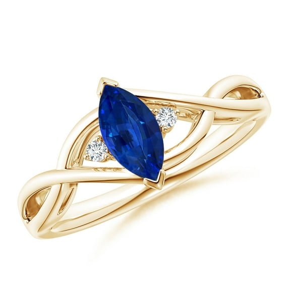 ANGARA Natural Blue Sapphire Engagement Ring with Diamonds in 14K Yellow Gold for Women (Size-8x4mm) | September Birthstone, Anniversary, Jewelry Gift for Women | Natural Sapphire Ring