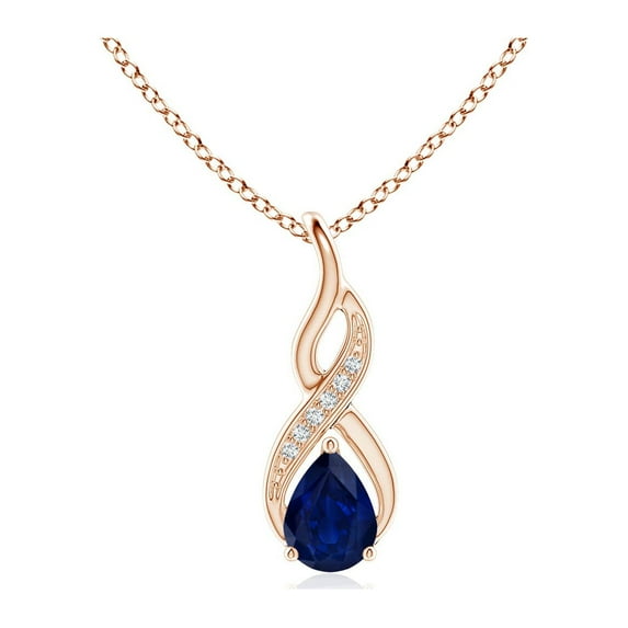 ANGARA Natural Blue Sapphire Infinity Swirl Pendant with Diamonds in 14K Rose Gold for Women (Size-6x4mm) | September Birthstone, Anniversary, Jewelry Gift for Women | Natural Blue Sapphire Necklace