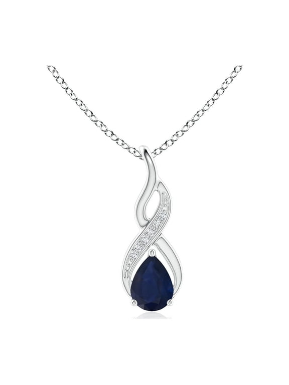 Natural Blue Sapphire Infinity Swirl Pendant with Diamonds in 14K White Gold for Women (Size-6x4mm) | September Birthstone, Anniversary, Jewelry Gift for Women | Natural Blue Sapphire Necklace