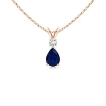 ANGARA Natural Blue Sapphire Teardrop Pendant with Diamond in 14K Rose Gold for Women (Size-6x4mm) | September Birthstone, Anniversary, Jewelry Gift for Women | Natural Blue Sapphire Necklace
