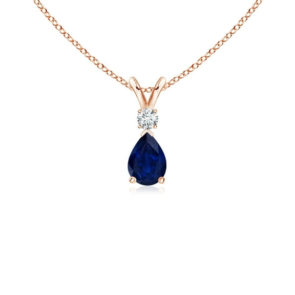 ANGARA Natural Blue Sapphire Teardrop Pendant with Diamond in 14K Rose Gold for Women (Size-6x4mm) | September Birthstone, Anniversary, Jewelry Gift for Women | Natural Blue Sapphire Necklace