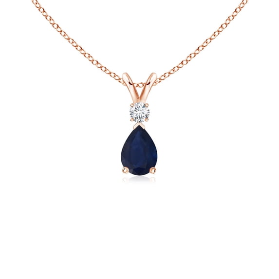 ANGARA Natural Blue Sapphire Teardrop Pendant with Diamond in 14K Rose Gold for Women (Size-6x4mm) | September Birthstone, Anniversary, Jewelry Gift for Women | Natural Blue Sapphire Necklace