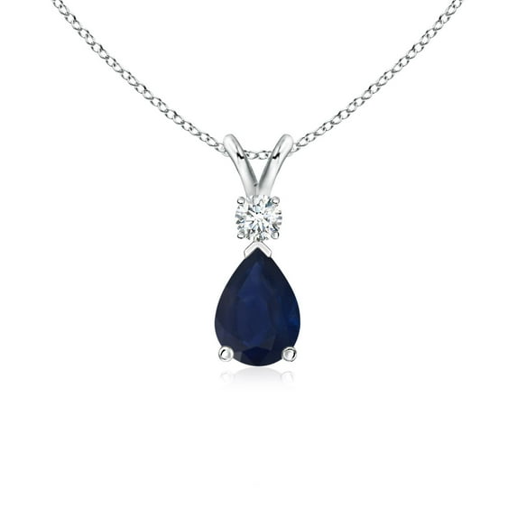 Angara Necklace - Natural Blue Sapphire Teardrop Pendant Necklace with Diamond in 14K White Gold for Women | September Birthstone, Birthday, Anniversary, Christmas, Jewelry Gift for Women