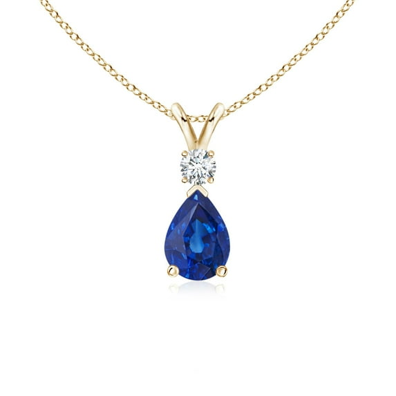 ANGARA Natural Blue Sapphire Teardrop Pendant with Diamond in 14K Yellow Gold for Women (Size-7x5mm) | September Birthstone, Anniversary, Jewelry Gift for Women | Natural Blue Sapphire Necklace