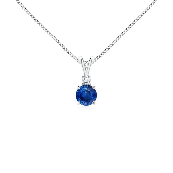 ANGARA Natural Blue Sapphire V-Bale Pendant with Diamond in 925 Sterling Silver for Women (Size-4mm) | September Birthstone, Anniversary, Jewelry Gift for Women | Natural Blue Sapphire Necklace