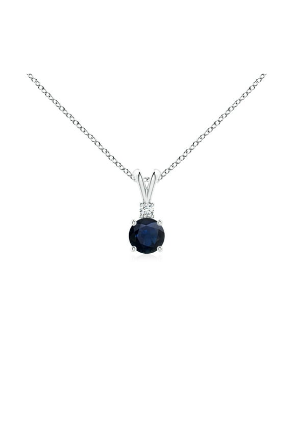 Natural Blue Sapphire V-Bale Pendant with Diamond in 925 Sterling Silver for Women (Size-4mm) | September Birthstone, Anniversary, Jewelry Gift for Women | Natural Blue Sapphire Necklace