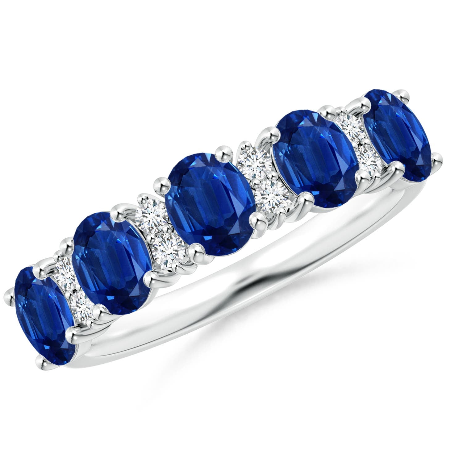 ANGARA Natural Blue Sapphire Wedding Ring for Women - Five Stone Blue ANGARA Natural Blue Sapphire Wedding Ring for Women - Five Stone Blue