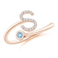thumbnail image 1 of ANGARA Natural Capital "S" Diamond Initial Ring with Bezel-Set Aquamarine in 14K Rose Gold for Women (Size-2.5mm) | March Birthstone, Anniversary, Jewelry Gift for Women | Natural Aquamarine Ring, 1 of 8