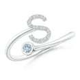 thumbnail image 1 of ANGARA Natural Capital "S" Diamond Initial Ring with Bezel-Set Aquamarine in 14K White Gold for Women (Size-2.5mm) | March Birthstone, Anniversary, Jewelry Gift for Women | Natural Aquamarine Ring, 1 of 8