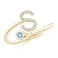 thumbnail image 1 of ANGARA Natural Capital "S" Diamond Initial Ring with Bezel-Set Aquamarine in 14K Yellow Gold for Women (Size-2.5mm) | March Birthstone, Anniversary, Jewelry Gift for Women | Natural Aquamarine Ring, 1 of 9