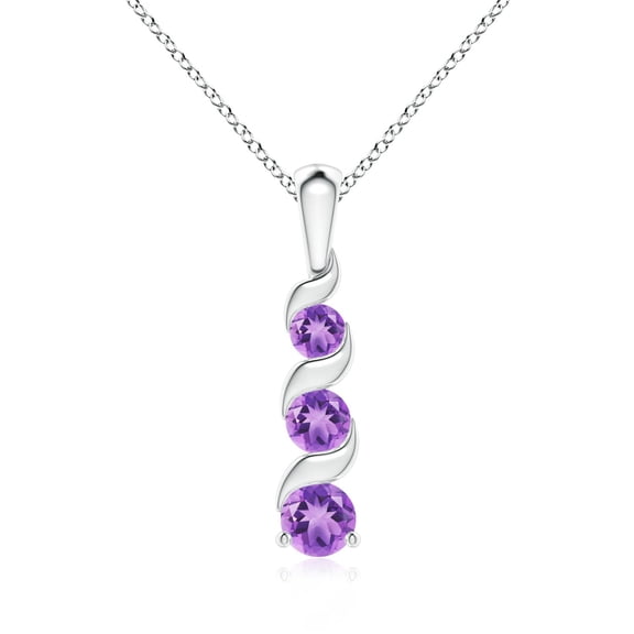 ANGARA Natural Channel-Set Amethyst Three Stone Journey Pendant in 925 Sterling Silver for Women (Size-4mm) | February Birthstone, Anniversary, Jewelry Gift for Women | Natural Amethyst Necklace