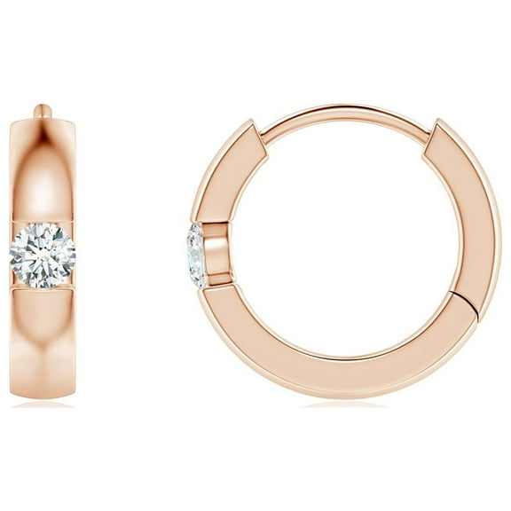 ANGARA Natural Channel-Set Diamond Hinged Hoop Earrings in 14K Rose Gold for Women (Size-2mm| Color-G| Clarity-VS2) | April Birthstone, Anniversary, Jewelry Gift for Women | Natural Diamond Earrings