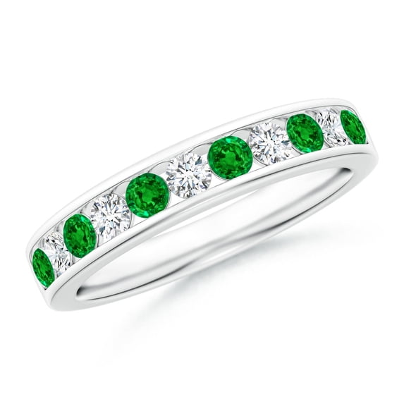 ANGARA Natural Channel Set Emerald and Diamond Semi Eternity Ring in 14K White Gold for Women (Size-2.5mm) | May Birthstone, Birthday, Anniversary, Jewelry Gift for Women | Natural Emerald Ring