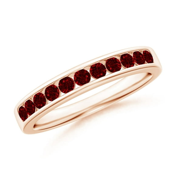 ANGARA Natural Channel Set Half Eternity Ruby Wedding Ring in 14K Rose Gold for Women (Size-2.1mm) | July Birthstone Jewelry for Her | Natural Ruby Rings