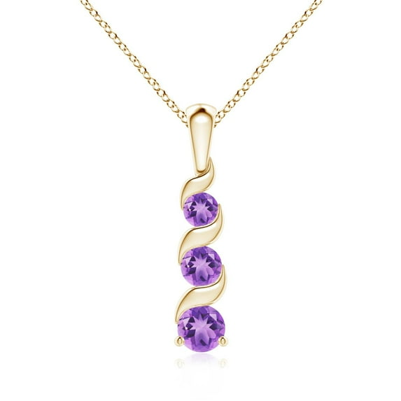 ANGARA Natural Channel-Set Round Amethyst Three Stone Journey Pendant in 14K Yellow Gold for Women (Size-4mm) | February Birthstone, Anniversary, Jewelry Gift for Women | Natural Amethyst Necklace