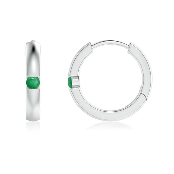 ANGARA Natural Channel-Set Round Emerald Hinged Hoop Earrings in 14K White Gold for Women (Size-2mm) | May Birthstone, Birthday, Anniversary, Jewelry Gift for Women | Natural Emerald Earrings