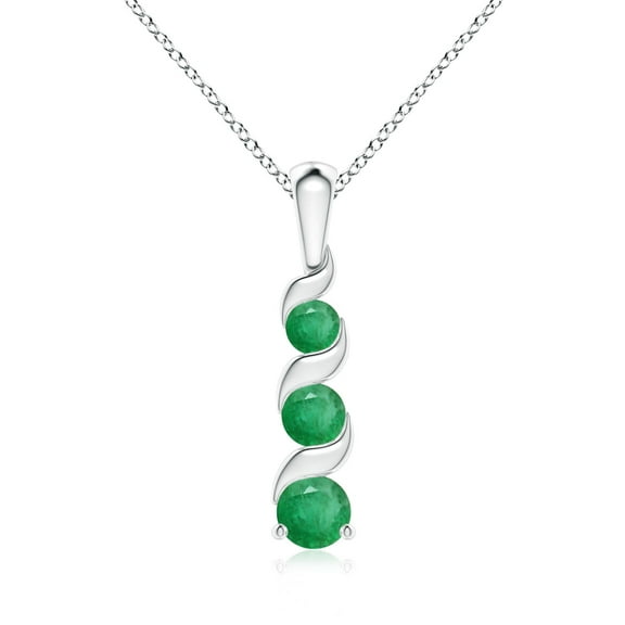 ANGARA Natural Channel-Set Round Emerald Three Stone Journey Pendant in 14K White Gold for Women (Size-4mm) | May Birthstone, Birthday, Anniversary, Jewelry Gift for Women | Natural Emerald Necklace