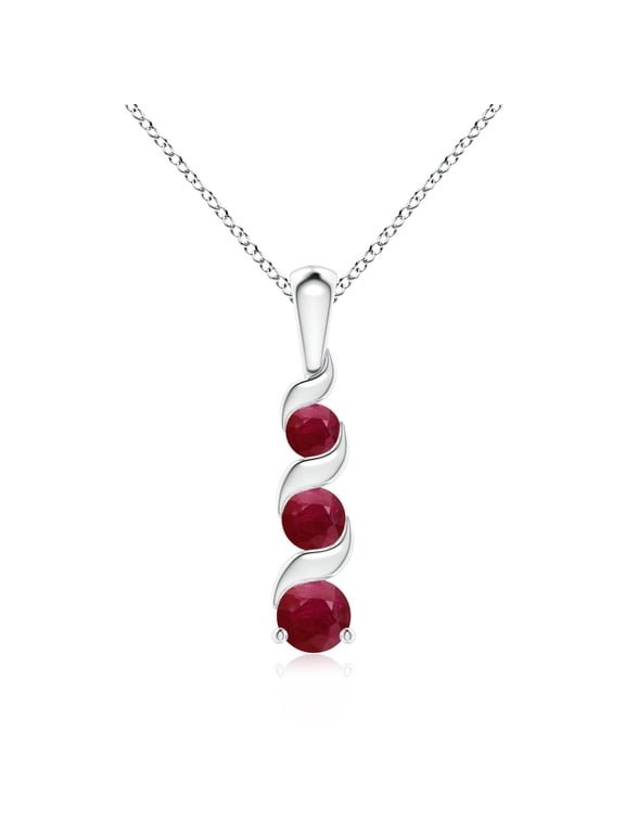 Natural Channel-Set Round Ruby Three Stone Journey Pendant in 925 Sterling Silver for Women (Size-4mm) | July Birthstone, Birthday, Anniversary, Jewelry Gift for Women | Natural Ruby Necklace