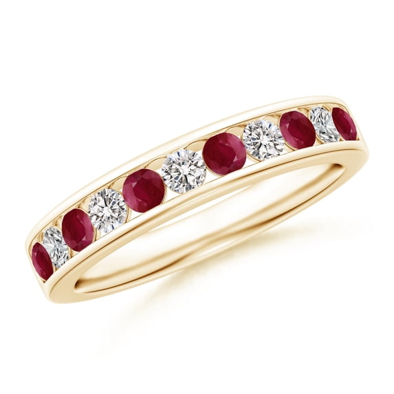 ANGARA Natural Channel Set Ruby and Diamond Semi Eternity Ring in 14K Yellow Gold for Women (Size-2.5mm) | July Birthstone Jewelry for Her | Natural Ruby Rings