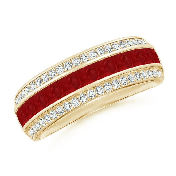 ANGARA Natural Channel-Set Square 1.32 ct Ruby and Diamond Half Eternity Band in 14K Yellow Gold for Women (Size-2.5mm) | July Birthstone Jewelry for Her | Natural Ruby Rings
