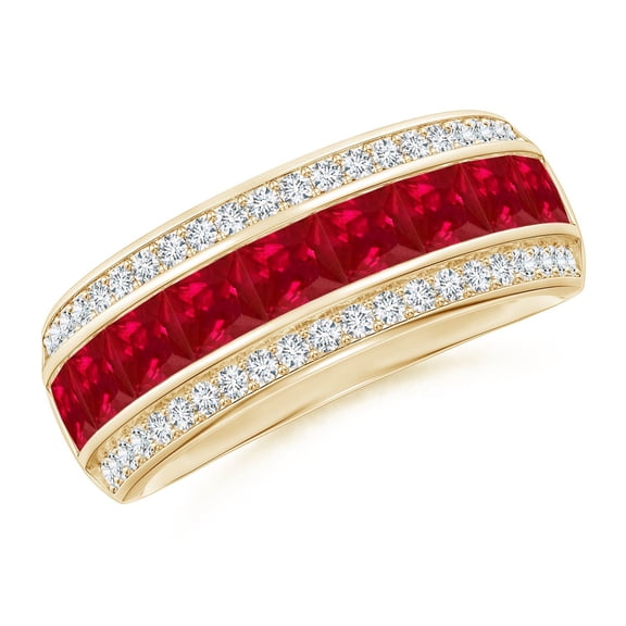 ANGARA Natural Channel-Set Square 1.8 ct Ruby and Diamond Half Eternity Band in 14K Yellow Gold for Women (Size-3mm) | July Birthstone, Anniversary, Jewelry Gift for Women | Natural Ruby Ring