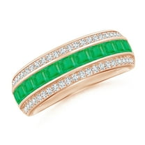 ANGARA Natural Channel-Set Square Emerald and Diamond Half Eternity Band in 14K Rose Gold for Women (Size-2.5mm) | May Birthstone, Birthday, Anniversary, Jewelry Gift for Women | Natural Emerald Ring