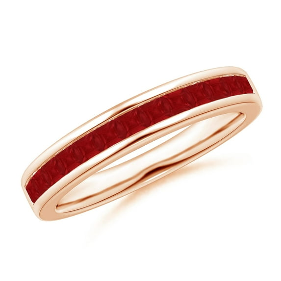 ANGARA Natural Channel Set Square Ruby Half Eternity Ring in 14K Rose Gold for Women (Size-2mm) | July Birthstone Jewelry for Her | Natural Ruby Rings