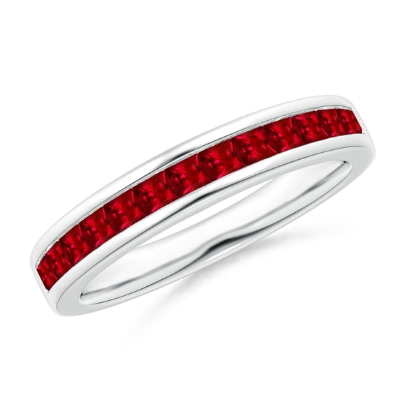 ANGARA Natural Channel Set Square Ruby Half Eternity Ring in 14K White Gold for Women (Size-2mm) | July Birthstone Jewelry for Her | Natural Ruby Rings