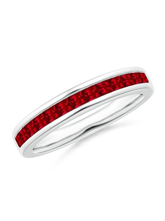 Natural Channel Set Square Ruby Half Eternity Ring in 14K White Gold for Women (Size-2mm) | July Birthstone Jewelry for Her | Natural Ruby Rings