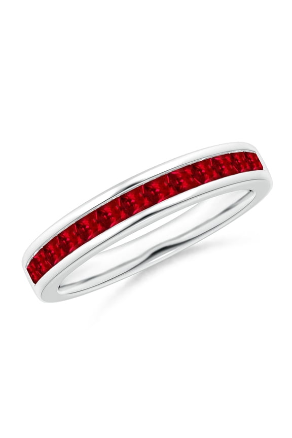 Natural Channel Set Square Ruby Half Eternity Ring in 14K White Gold for Women (Size-2mm) | July Birthstone Jewelry for Her | Natural Ruby Rings