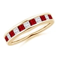 thumbnail image 1 of ANGARA Natural Channel Square Ruby and Diamond Half Eternity Ring in 14K Yellow Gold for Women (Size-2.4mm) | July Birthstone Jewelry for Her, 1 of 9